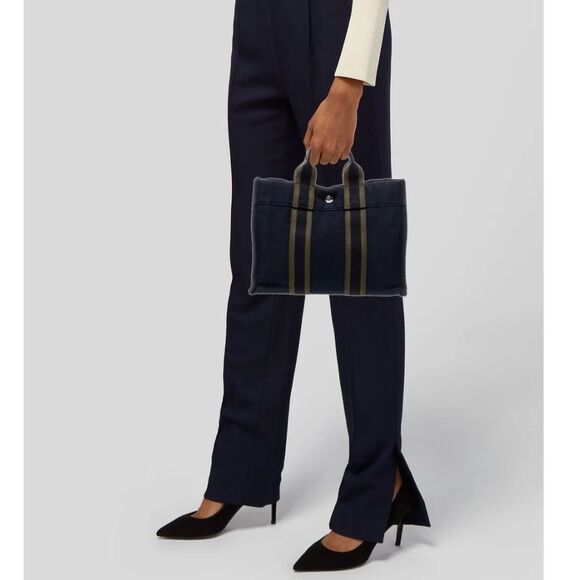 Hermes Dark Blue and Dark Green Tote Bag Good Condition - Picture 3 of 10